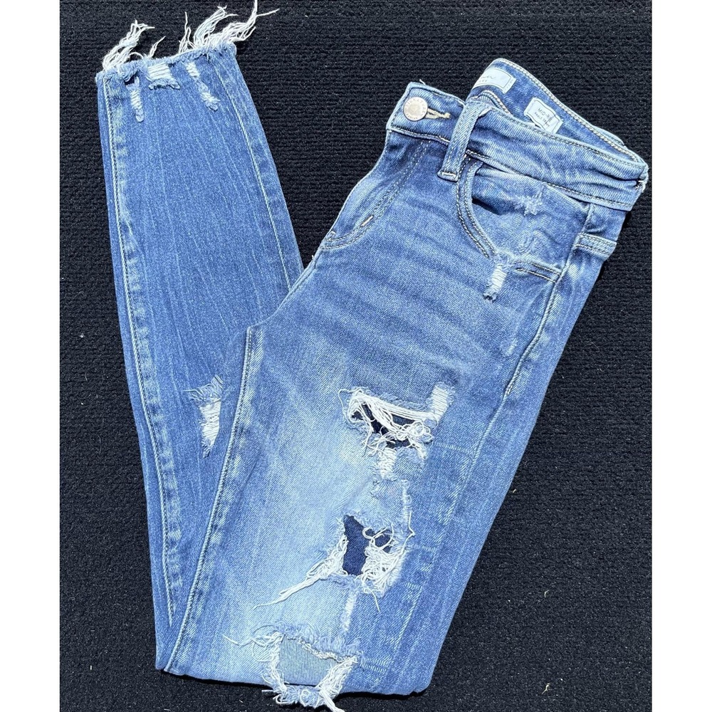 KanCan Signature Jeans Womens 24 Blue Distressed Ankle Skinny Raw Hem‎ Denim